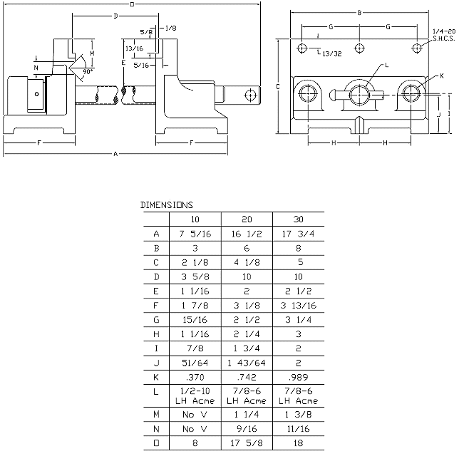 Model 20 Drill Press Vise Dimensions